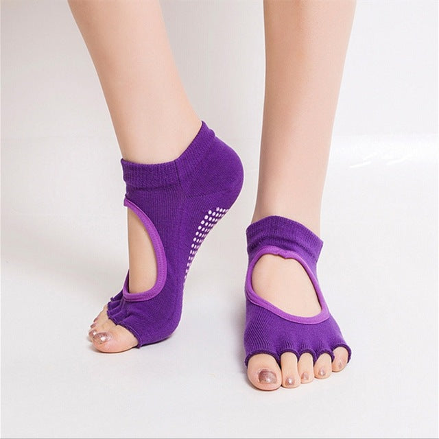 Women Yoga Backless Five Toe Anti-Slip Ankle Grip Dots Socks - CTHOPER