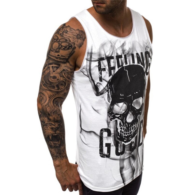 Men's Skull Print Comfortable Tank Top - CTHOPER