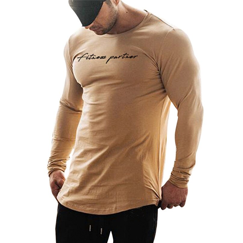 Men's Long Sleeve Running "Fitness Partner" T Shirts - CTHOPER