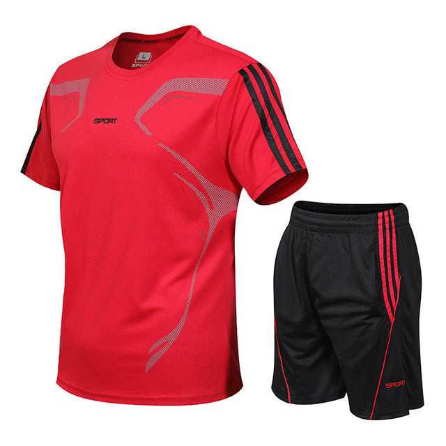 Men's Sport Short Sleeve T Shirt + Shorts Sets - CTHOPER