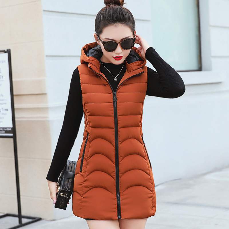 Women Winter Plus Size Hooded Sleeveless Slim Vest Coat - CTHOPER