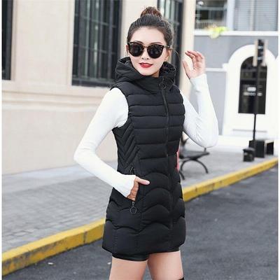 Women Winter Plus Size Hooded Sleeveless Slim Vest Coat - CTHOPER