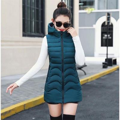 Women Winter Plus Size Hooded Sleeveless Slim Vest Coat - CTHOPER