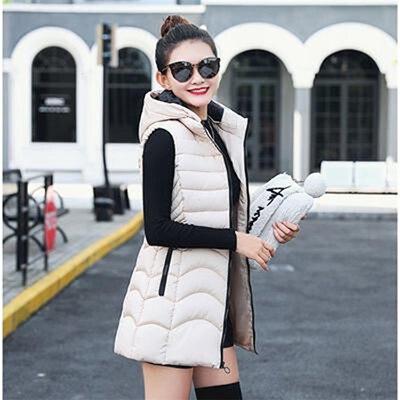 Women Winter Plus Size Hooded Sleeveless Slim Vest Coat - CTHOPER