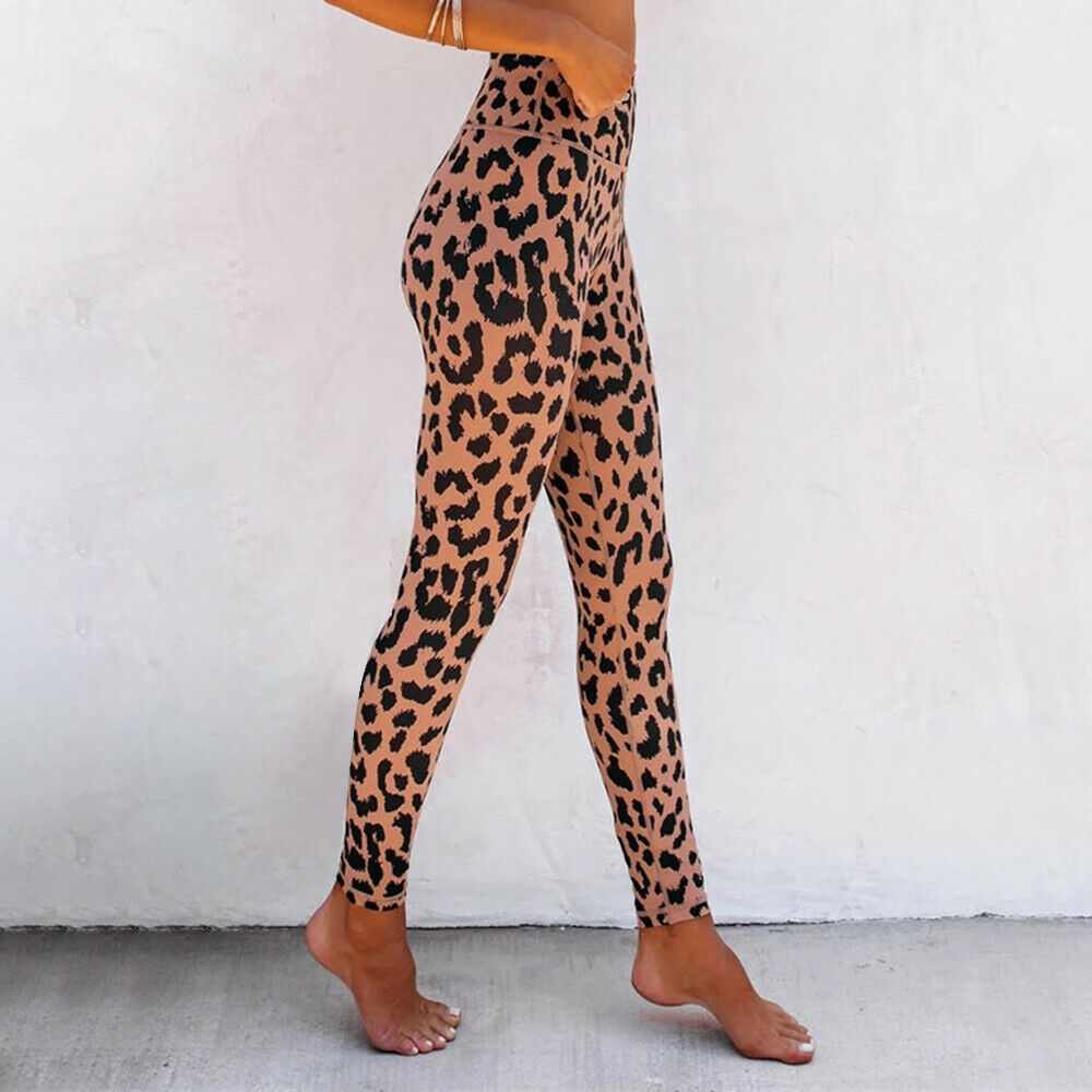 Womens Casual Leopard Print Stretch Gym Sports Leggings Pencil Pants Trousers