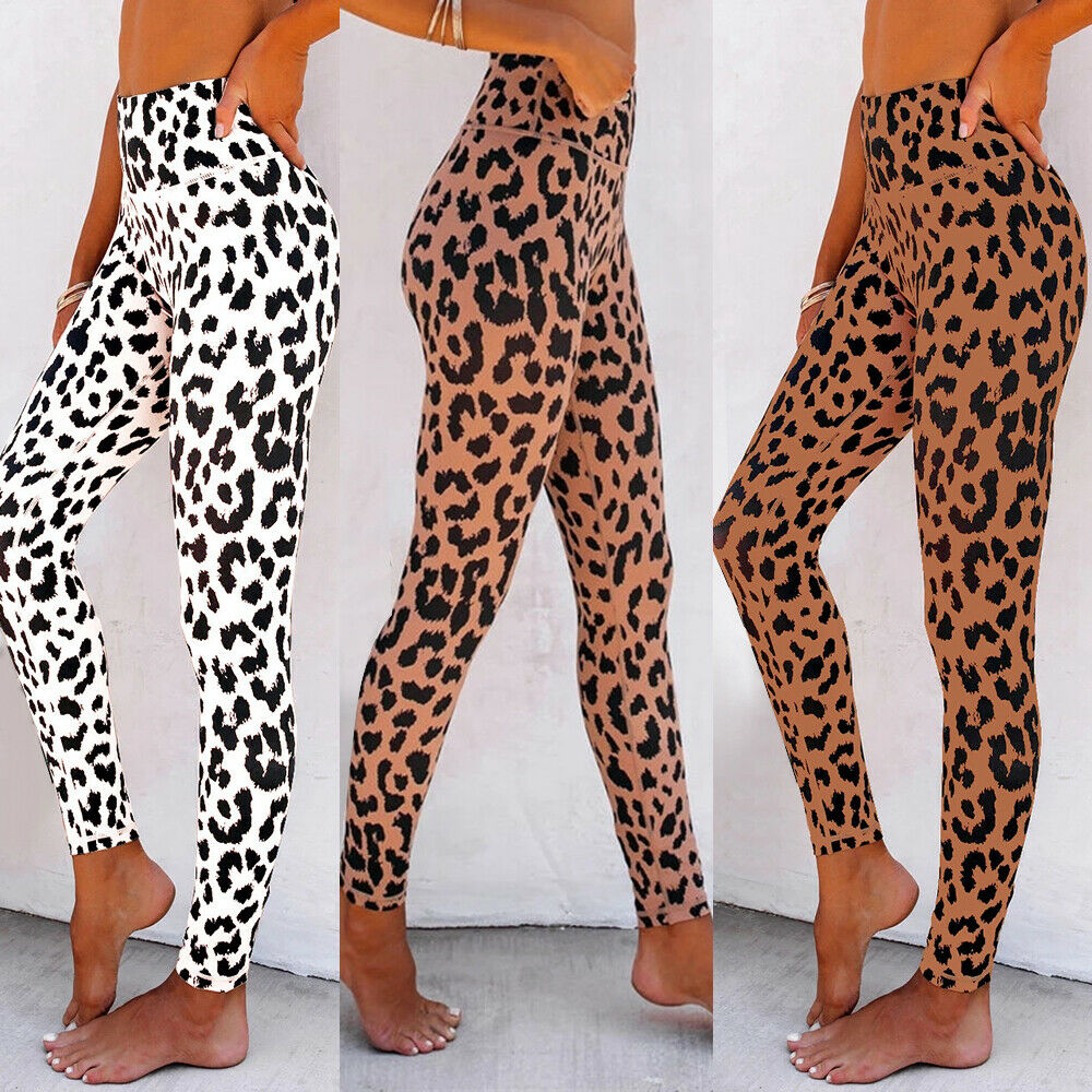 Womens Casual Leopard Print Stretch Gym Sports Leggings Pencil Pants Trousers