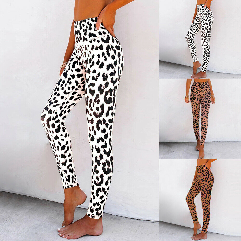 Womens Casual Leopard Print Stretch Gym Sports Leggings Pencil Pants Trousers