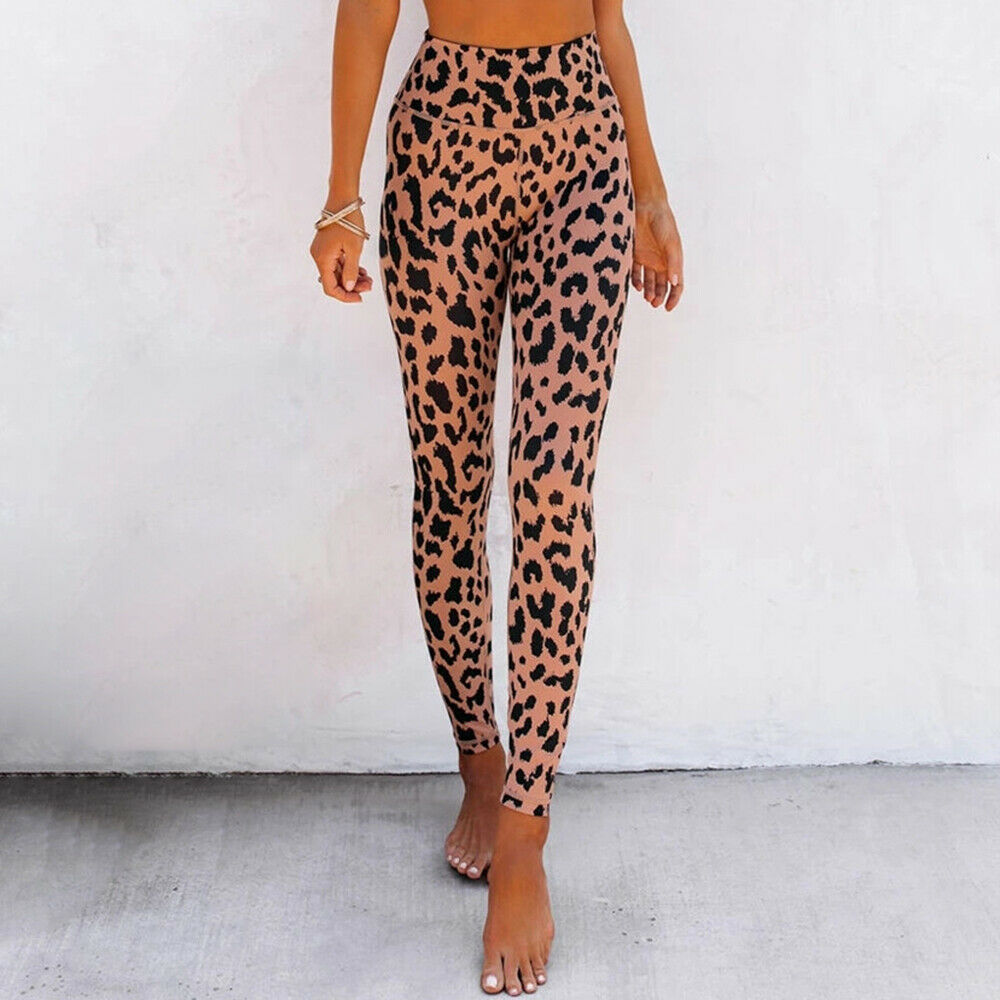 Womens Casual Leopard Print Stretch Gym Sports Leggings Pencil Pants Trousers