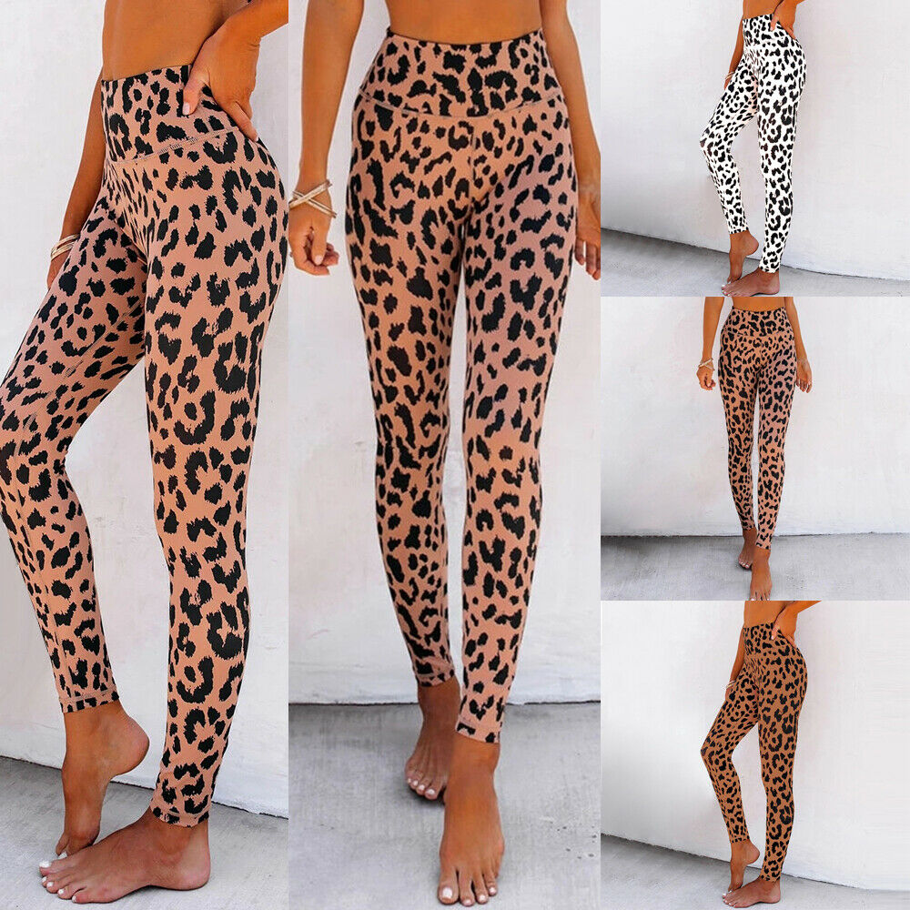 Womens Casual Leopard Print Stretch Gym Sports Leggings Pencil Pants Trousers